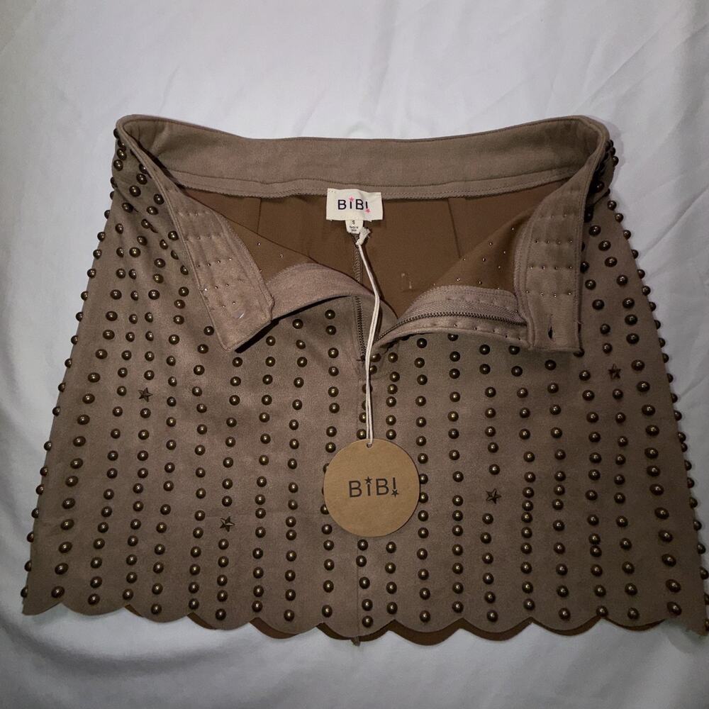 BIBI Women's Camel Brown Suede Beaded Skirt Size Small – NWT Boho Festival